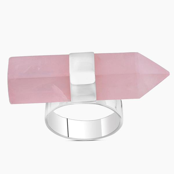 Rose Quartz Silver Pencil Ring