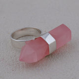 Rose Quartz Silver Pencil Ring