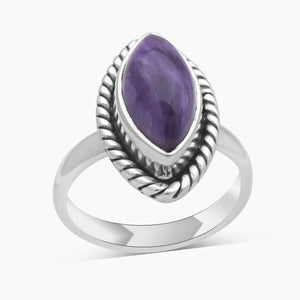 Marquise Cut Charoite Silver Rings