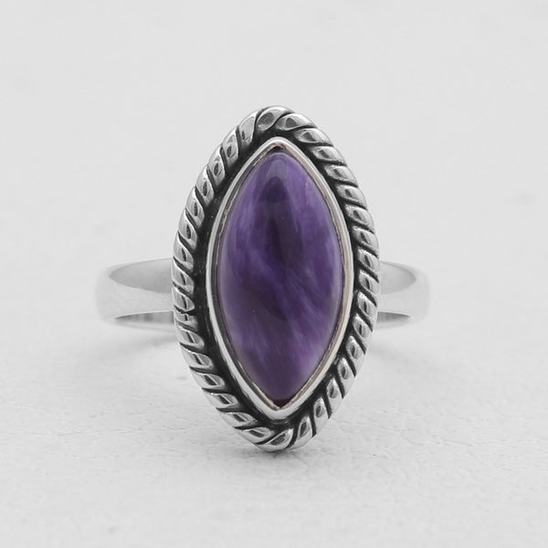 Marquise Cut Charoite Silver Rings