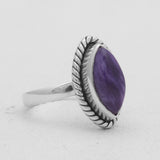 Marquise Cut Charoite Silver Rings