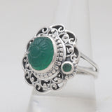 Carving Green Onyx & Emerald Silver Rings