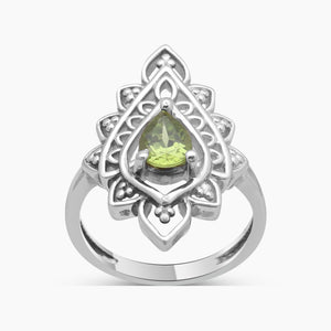 Green Peridot Vintage Style Silver Rings
