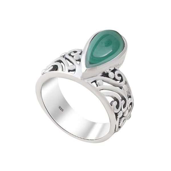 Green Malachite Silver Rings