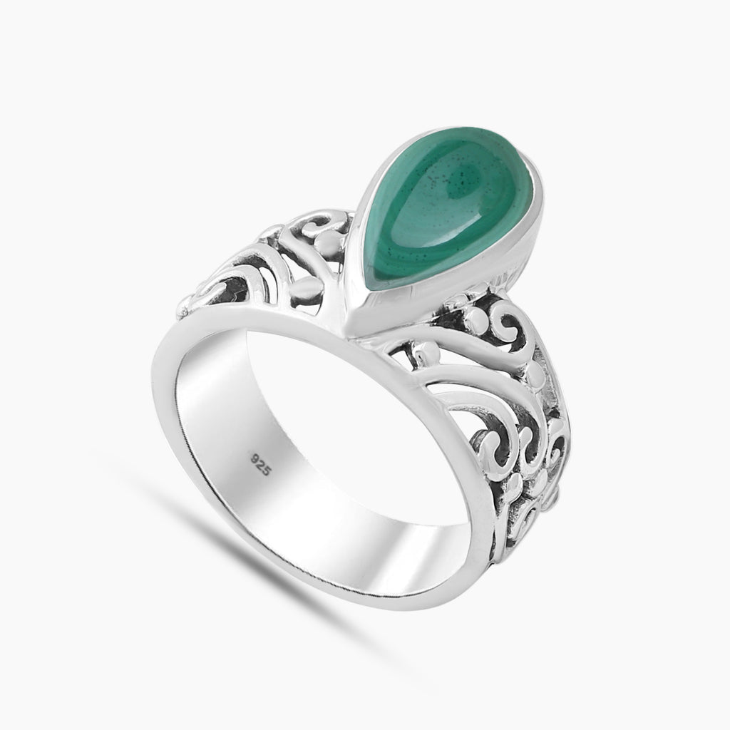 Green Malachite Silver Rings