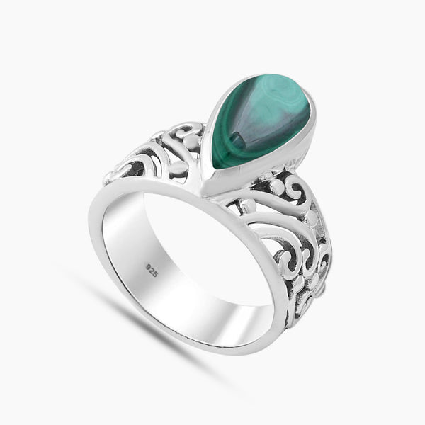 Green Malachite Silver Rings