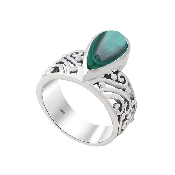Green Malachite Silver Rings