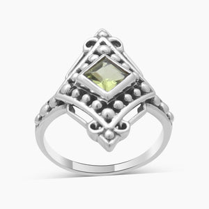 Green Peridot Silver Designer Rings