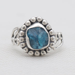Neon Apatite Silver Designer Rings