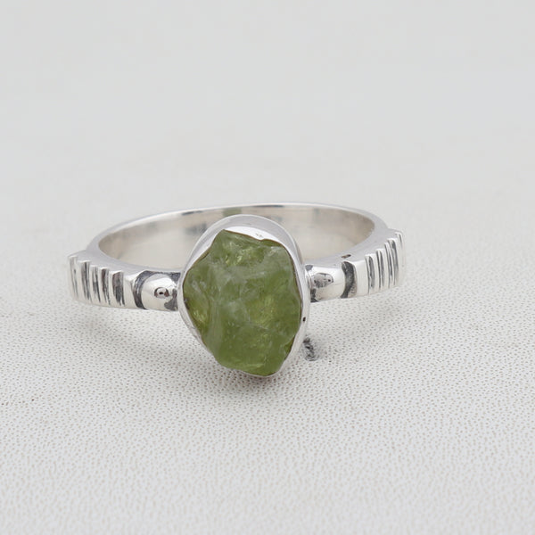 Raw Peridot Sterling Silver Rings