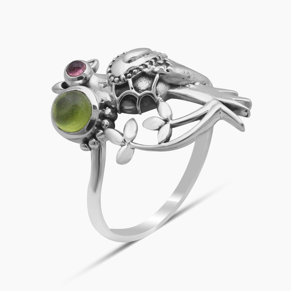 Tourmaline Silver Bird Rings