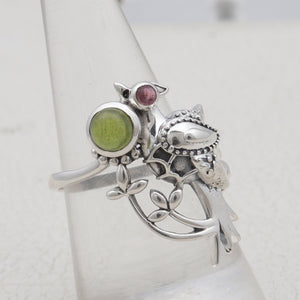 Tourmaline Silver Bird Rings