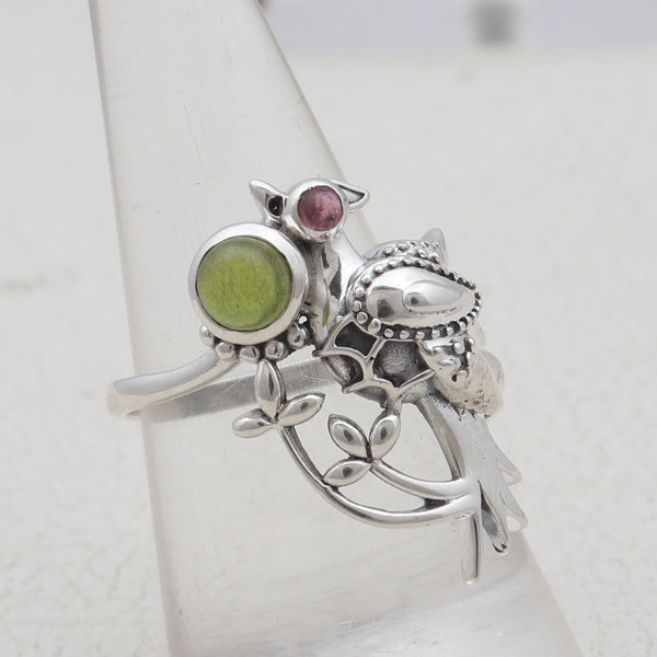 Tourmaline Silver Bird Rings