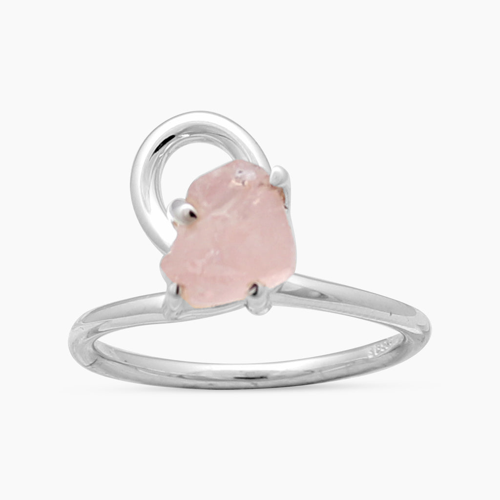 Natural Rose Quartz Silver Rings