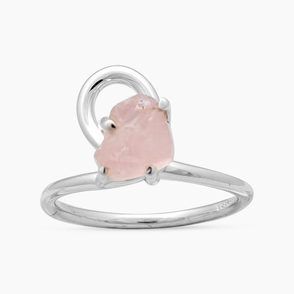 Natural Rose Quartz Silver Rings