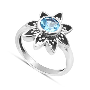 Natural Blue Topaz Silver Ring
