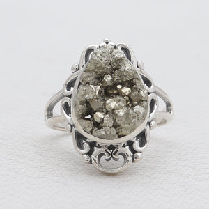 925 Sterling Silver Pyrite Druzy Rings