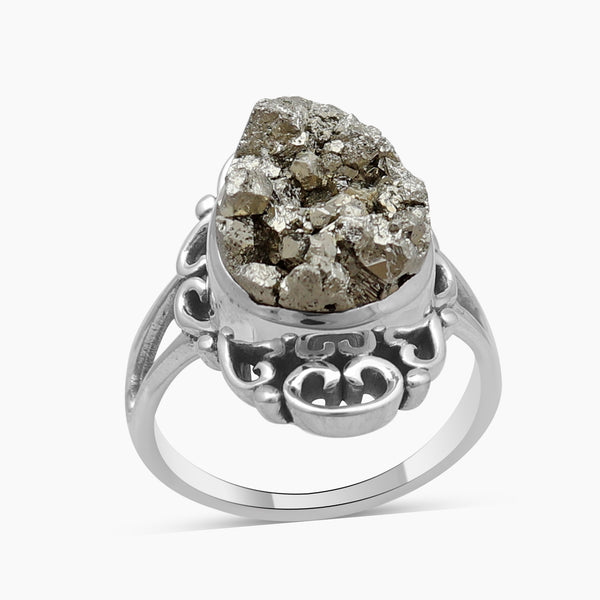 925 Sterling Silver Pyrite Druzy Rings
