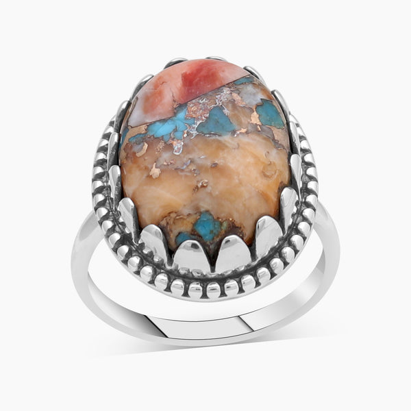 Turquoise Spiny Oyster Silver Rings