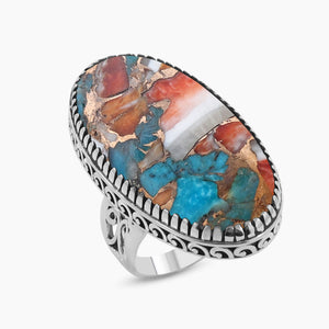Turquoise Spiny Oyster Silver Rings