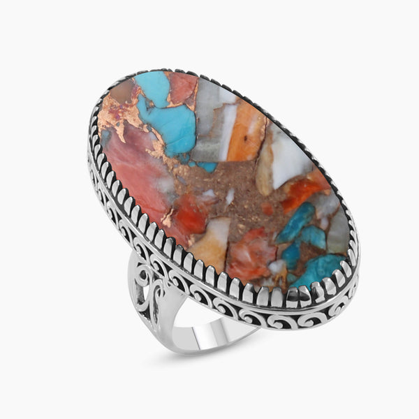 Turquoise Spiny Oyster Silver Rings