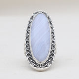 Blue Lace Agate Silver Designer Rings