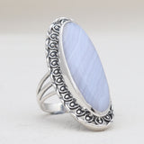 Blue Lace Agate Silver Designer Rings