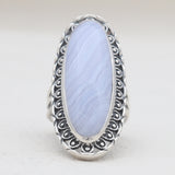 Blue Lace Agate Silver Designer Rings