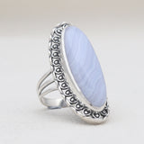 Blue Lace Agate Silver Designer Rings