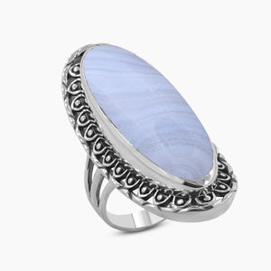 Blue Lace Agate Silver Designer Rings