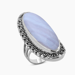 Blue Lace Agate Silver Designer Rings
