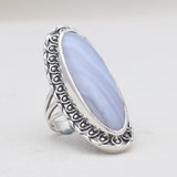 Blue Lace Agate Silver Designer Rings