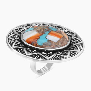 Turquoise Spiny Oyster Silver Rings