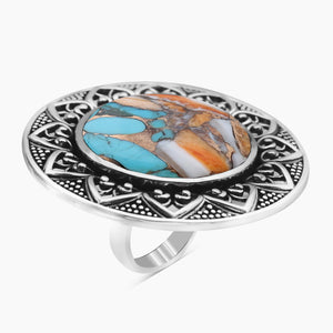 Turquoise Spiny Oyster Silver Rings