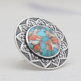 Turquoise Spiny Oyster Silver Rings