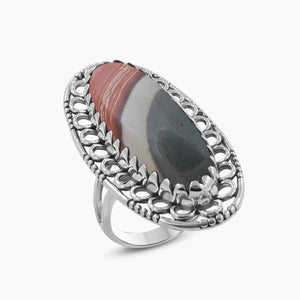 925 Sterling Silver Polychrome Jasper Rings