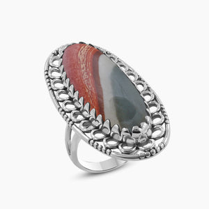 925 Sterling Silver Polychrome Jasper Rings