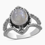 Natural Rainbow Moonstone Silver Rings