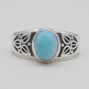 Natural Larimar Silver Designer Rings