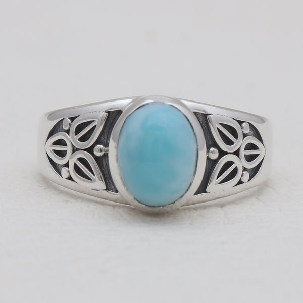 Natural Larimar Silver Designer Rings