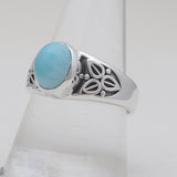 Natural Larimar Silver Designer Rings