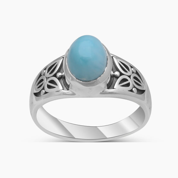 Natural Larimar Silver Designer Rings