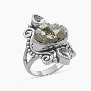 Pyrite Druzy Silver Rings