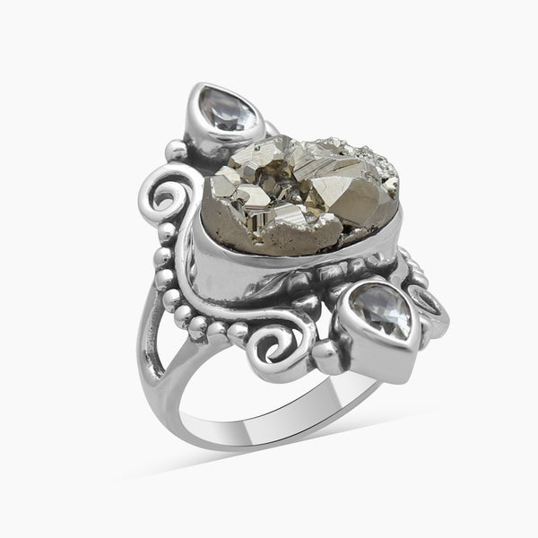 Pyrite Druzy Silver Rings