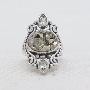 Pyrite Druzy Silver Rings