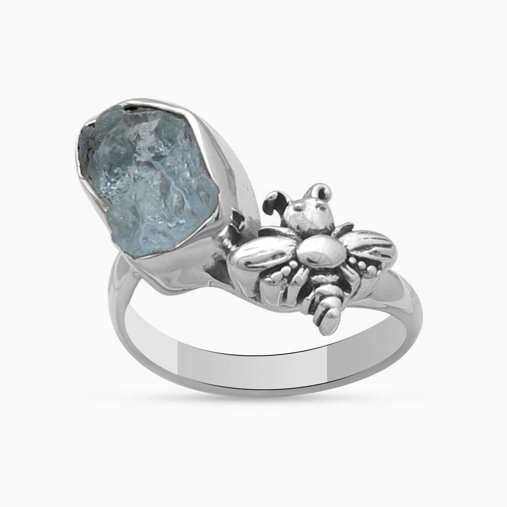 Natural Aquamarine Silver Rings