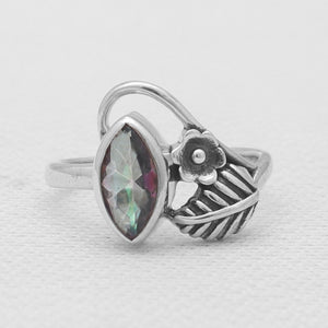 Mystic Quartz Leaf Design Silver Rings