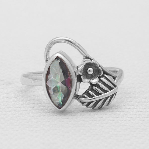 Mystic Quartz Leaf Design Silver Rings