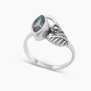 Mystic Quartz Leaf Design Silver Rings