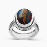 Rainbow Calsilica Silver Rings